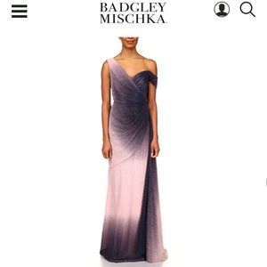 Badgley Mischka multi blush pink purple Ombré Crinkle long formal evening gown